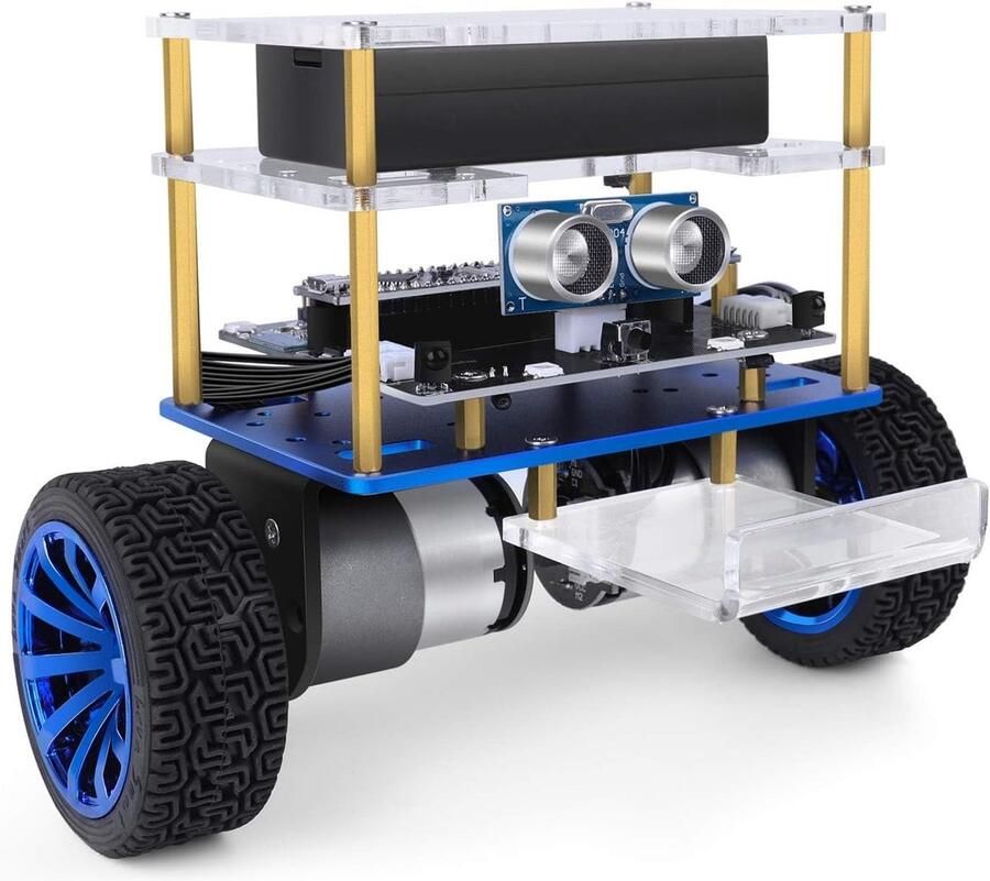 Smart Robot Car Kit V4.0 Compatibel met Arduino IDE Elektronica Bouwdoos met UNO R3 Microcontroller Line Tracking Module Ultrasone Sensor Auto Robot Speelgoed voor Kinderen (Blauw Medium)