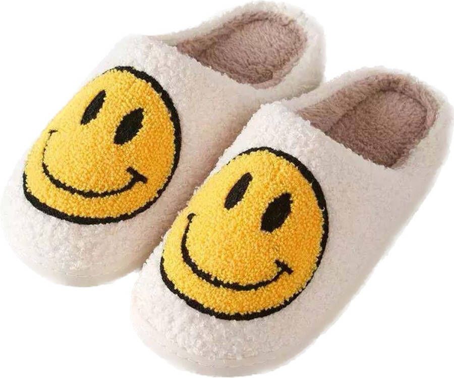 Smiley pantoffels sloffen dames en heren wit geel
