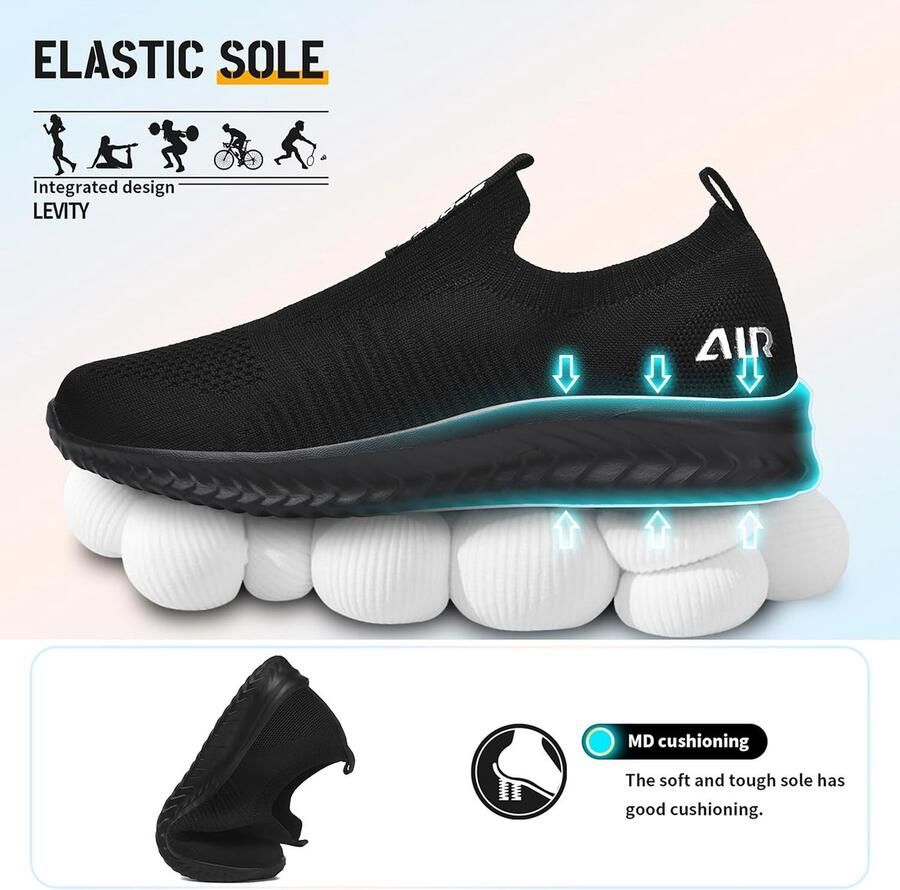 Sneaker dames 41 zwart slipvrij lichtgewicht wandelschoenen ShopVlot