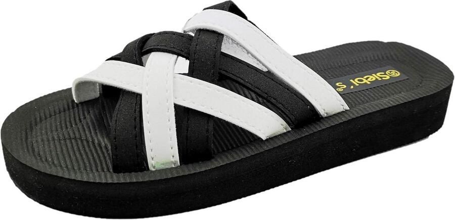 Sneakers Dames Zwart Wit Lage Instap Comfortabel Lichtgewicht