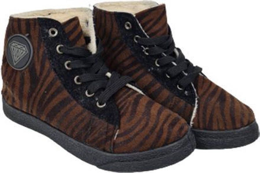 Sneakers RIHANNA zebraprint halfhoog met voering Bruin Zwart Suedine