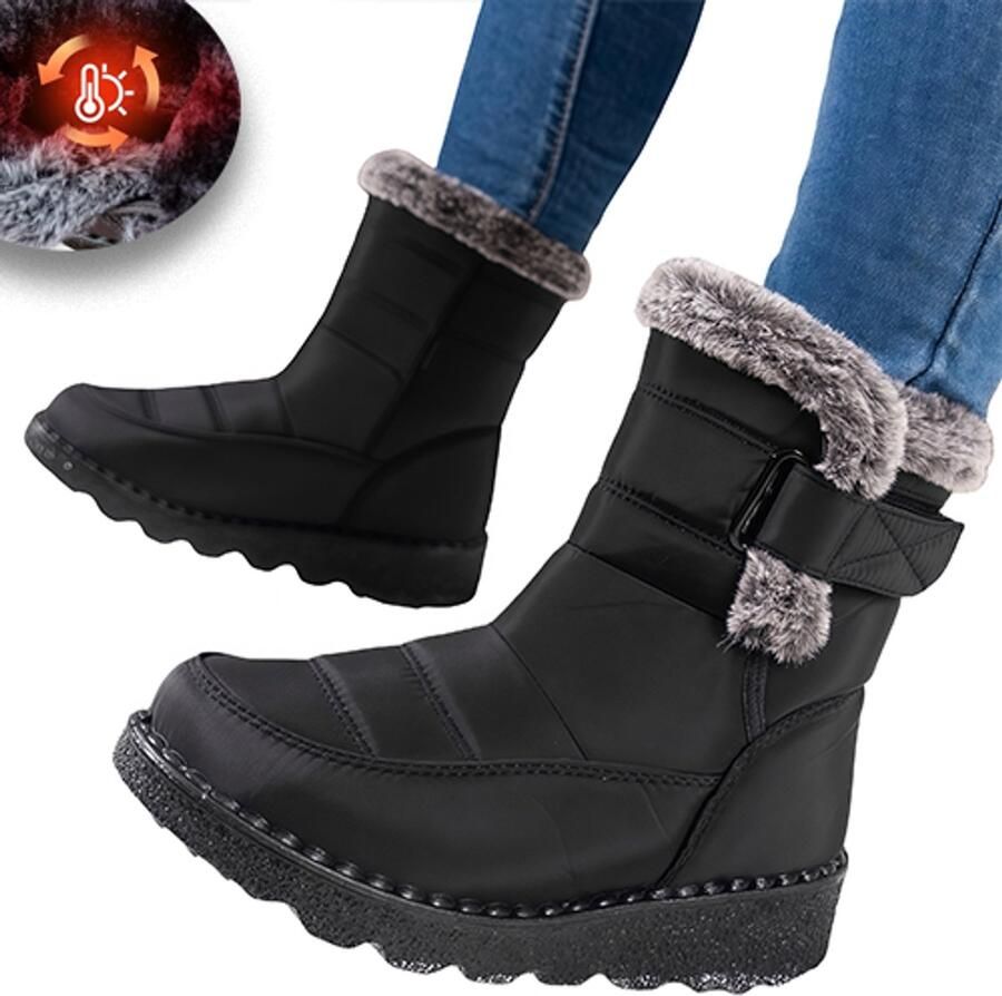 Sneeuwlaarzen Snowboots Winterlaarzen voor dames Snowboots dames Sneeuwlaarzen dames Winterlaarzen Waterdicht Warme fleecevoering Antislipzool Halfhoog Koud weer Antislip sneeuwlaarzen voor buiten -Cadeau -Zwart Pasen