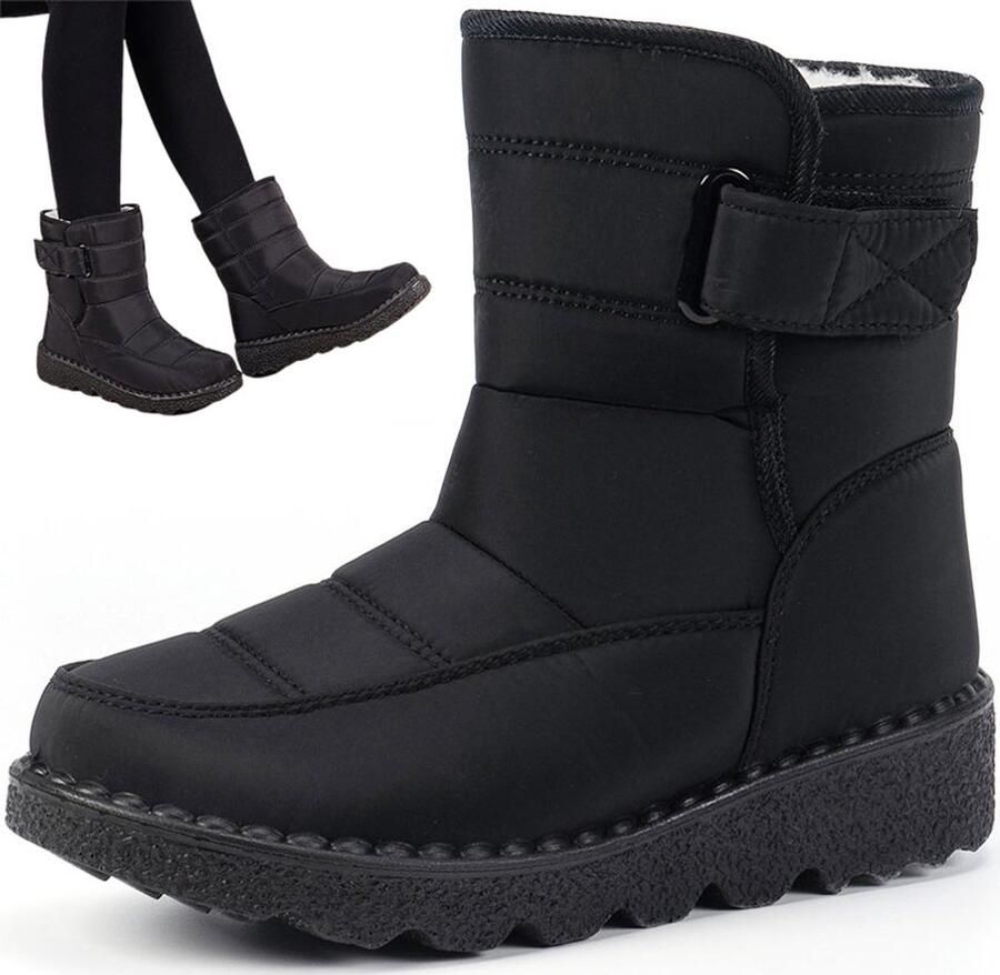 Sneeuwlaarzen Snowboots Winterlaarzen Waterdichte sneeuwlaarzen Snowboots Dames Warme sneeuwlaarzen met fleece voering Sneeuwlaarzen voor buiten Antislipzool Winter Sneeuwlaars Dames Zwart
