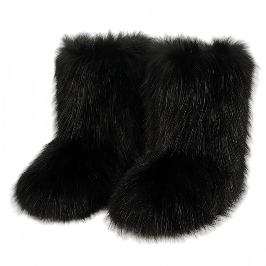 Sneeuwlaarzen van imitatiebont voor dames winterwollige winterschoenen suède warme halfhoge comfortabele outdoor platte modieuze laarzen