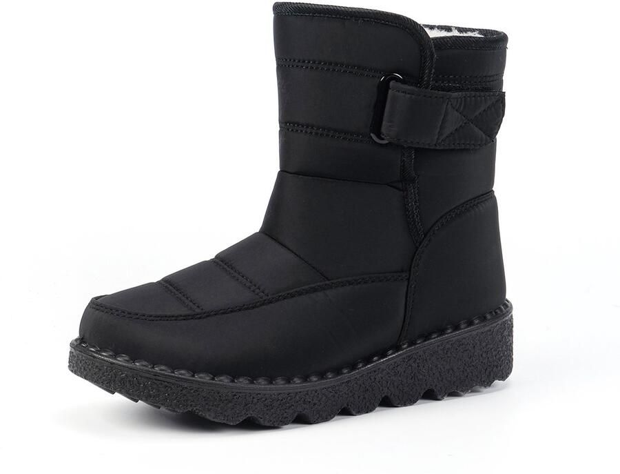 Sneeuwlaarzen -- Winterlaarzen voor dames Waterdichte sneeuwlaarzen Warme sneeuwlaarzen met fleece voering Antislip sneeuwlaarzen voor buiten Zwart - Foto 2