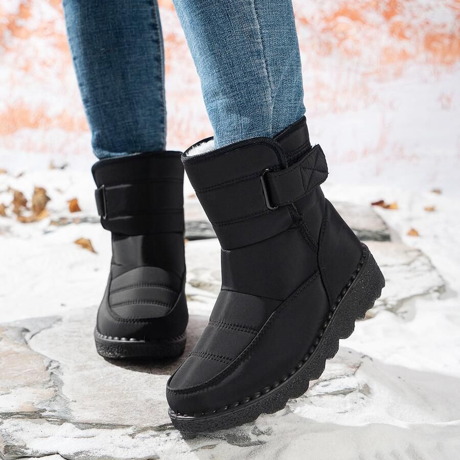 Sneeuwlaarzen -- Winterlaarzen voor dames Waterdichte sneeuwlaarzen Warme sneeuwlaarzen met fleece voering Antislip sneeuwlaarzen voor buiten Zwart - Foto 2