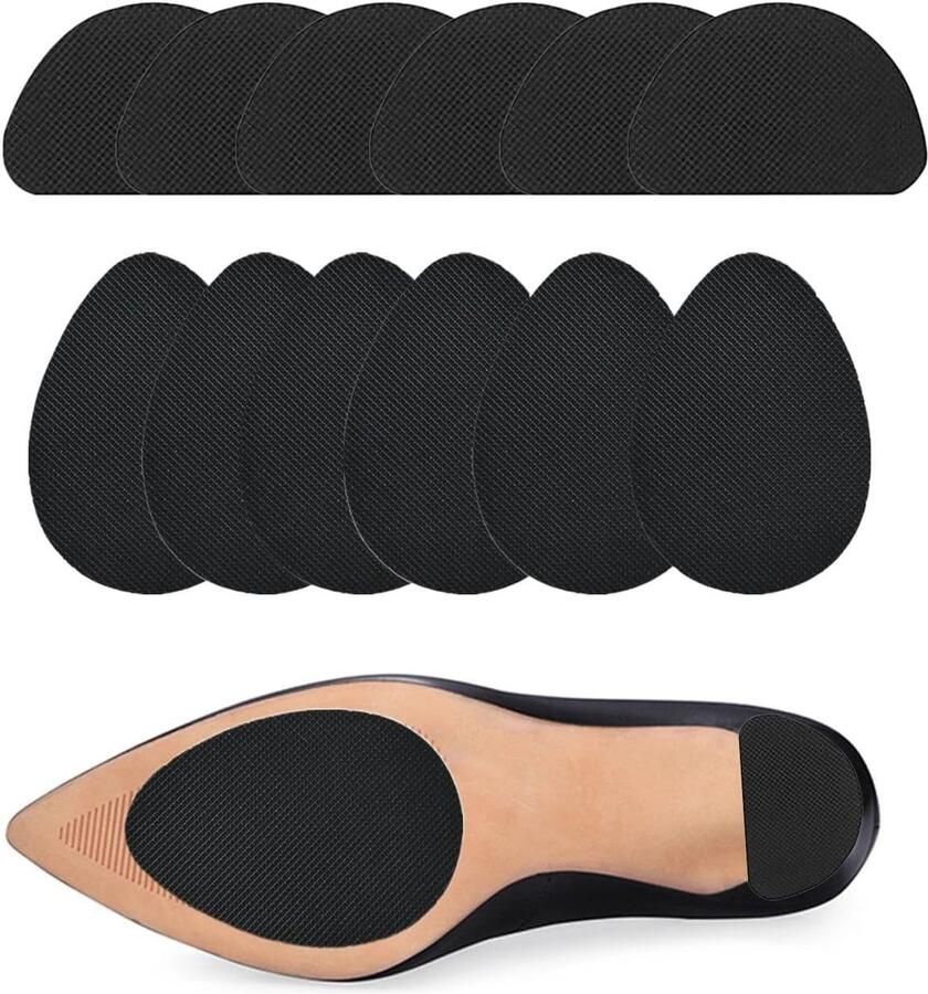 SnelShoppen 12 Rubber Antislip Zolen voor Schoenen Zelfklevende Zoolkussens voor Hakken Laarzen Sandalen en Herenschoenen Zwart Slijtvast en