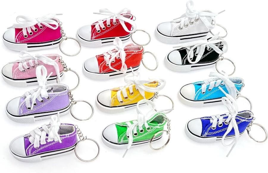 SnelShoppen 12x Mini Sneakers Sleutelhangers Canvas Schoenen in Kleuren voor Feestjes Verjaardagen Graduaties en Souvenirs voor Kinderen