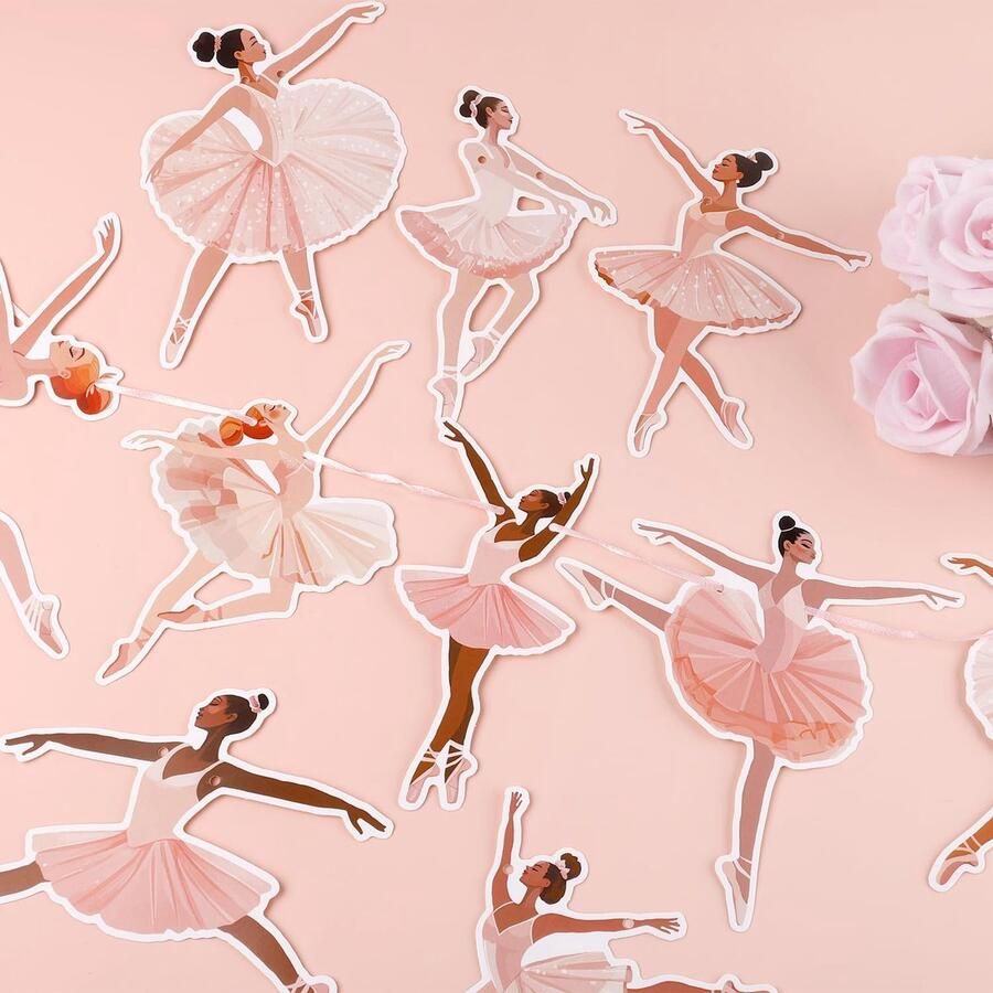 SnelShoppen 2 Stuks Balletdanser Banners Roze Ballerina Feestdecoraties Dansende Garland voor Verjaardag Babyshower en Bruiloft Lang Duur