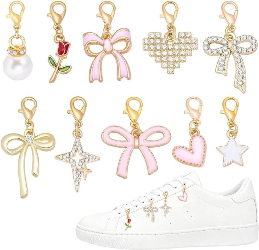 SnelShoppen 20pcs Schoen Charms Met Lobster Clasps 10 Stijlen Enamel & Alloy Sneaker Decoraties Ster Hart Strik Bloem Perfect Voor Pers