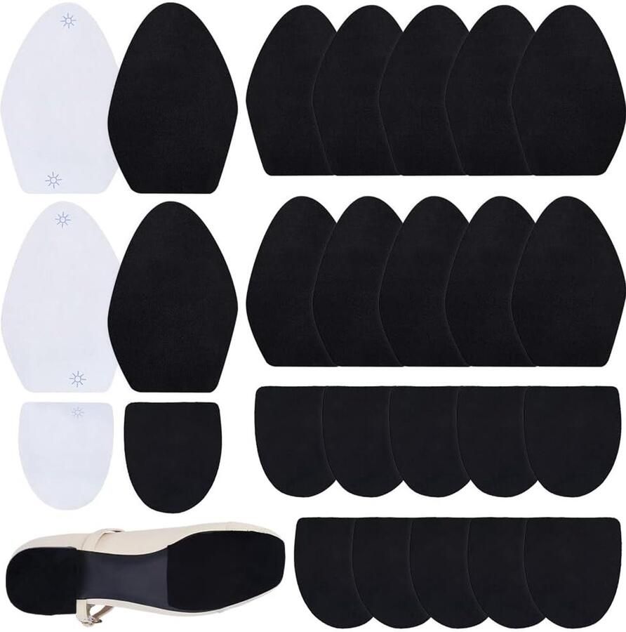 SnelShoppen 24 Stuks Antislip Schoen Sole Protectors Polyester Schoengrepen Zwarte Lijm Onderkant voor Hoge Hakken Dansschoenen en Sneakers