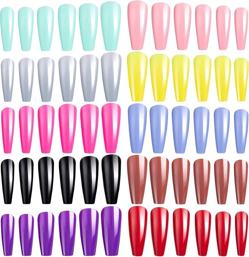 SnelShoppen 240 Stuks Extra Lange Ballerina Nepnagels Volledige Bedekking in 10 Kleuren en 12 Maten voor Vrouwen en Meisjes DIY Nagelkunst Salon