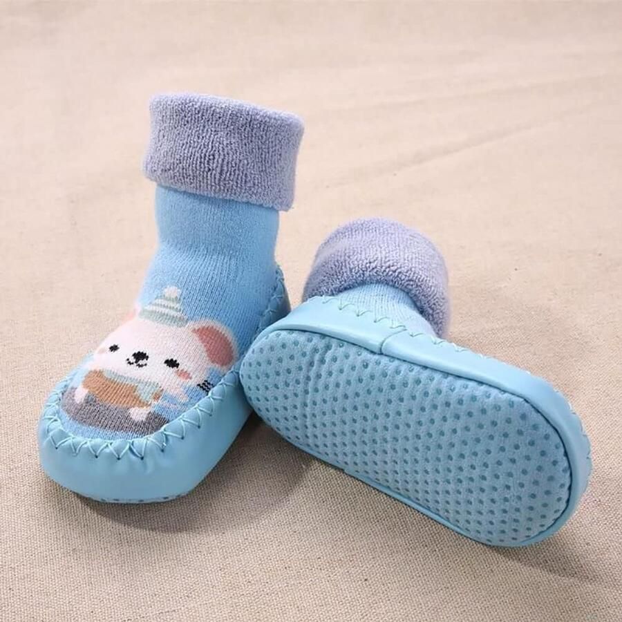 SnelShoppen 3 Paar Baby Loop Schoenen Winter Eerste Schoenen Thermische Booties Antislip Sokken Slippers