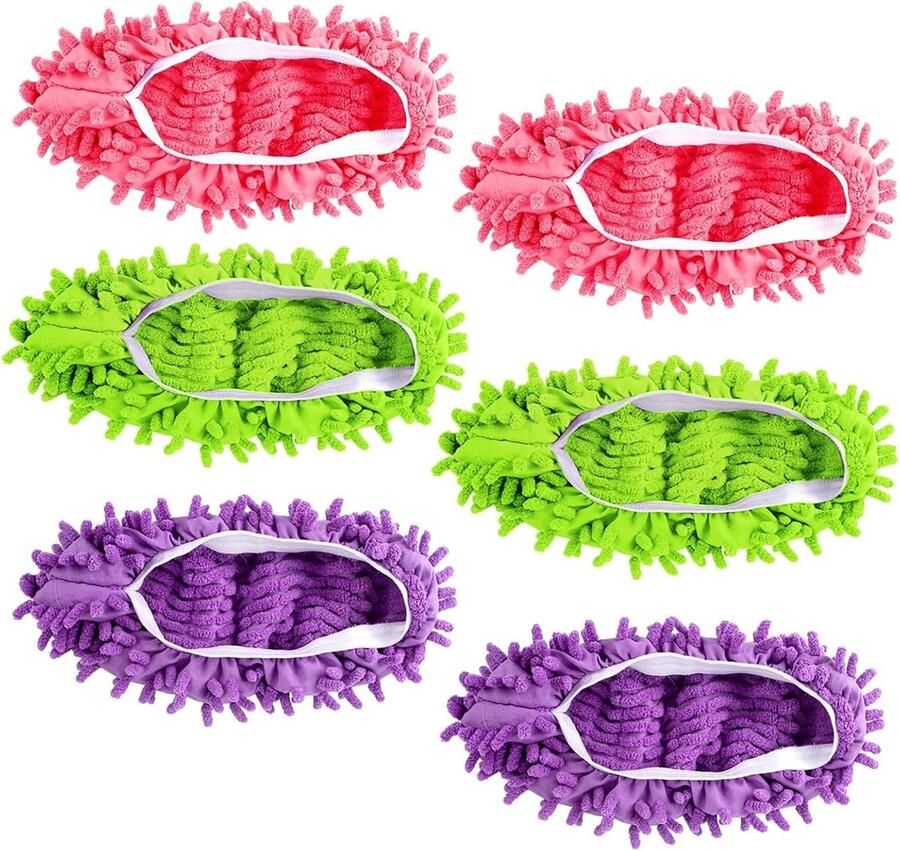 SnelShoppen 3 Paar Slipper Covers Wasbare Moppen Schoenhoezen voor Vloerreiniging Universele Maat Chenille Materialen Ideaal voor Huishoudel