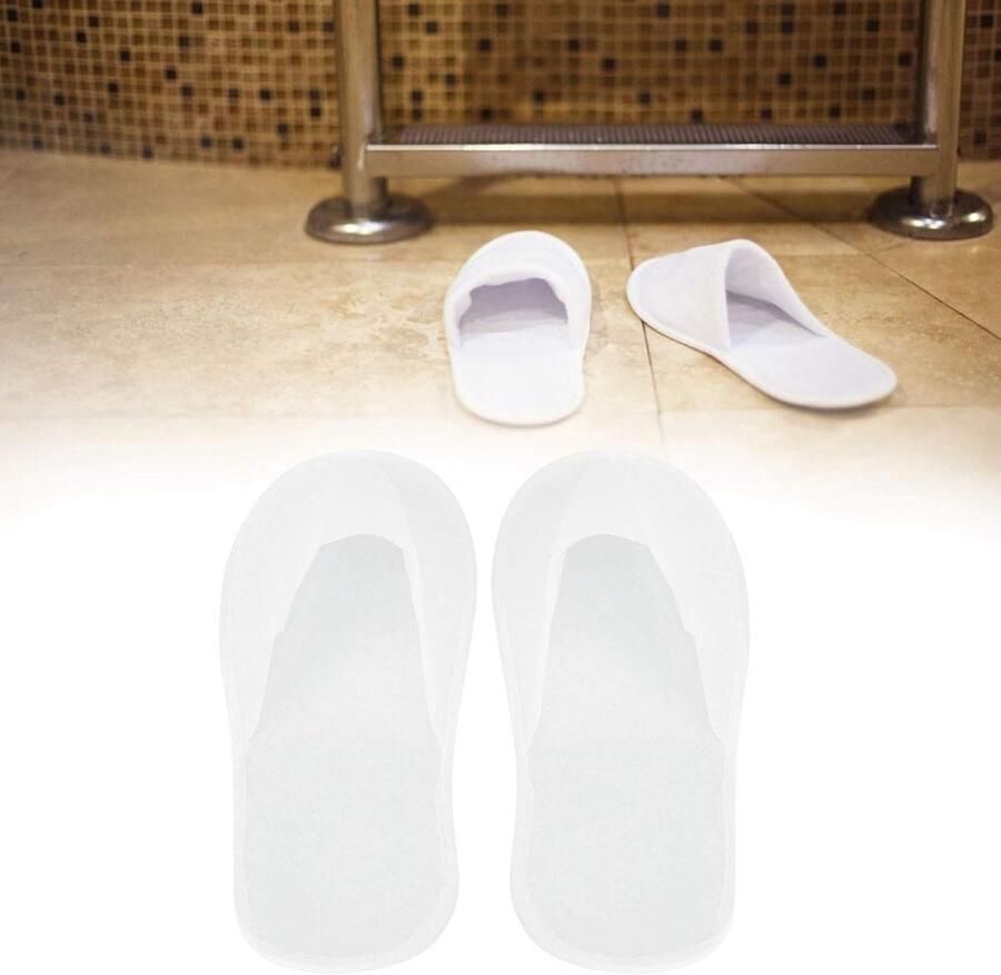 SnelShoppen 50 Paar Gast Slippers Draagbare Antislip Wegwerpslippers Hotel Slippers voor Reis en Thuis Uniseks 3mm Niet-Geweven Stof Witte Flee