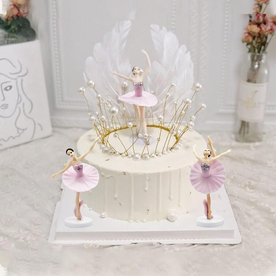 SnelShoppen 5Pcs Ballerina Taartdecoratie voor Verjaardag Ballerina Figuren voor Cupcakes Feestdecoratie voor Meisjes Bruiloft en Verjaardagspar
