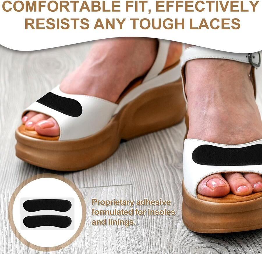 SnelShoppen 6 Stuks Sandalen Band Kussens Zelfklevende Zachte Hak Grip Lijnen voor Losse Schoenen Voorkomt Wrijving en Slippen (Zwart)