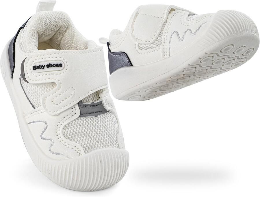 SnelShoppen Ade d Antislip Peuter Sneakers Schoenen voor Baby Eerste Wandelschoenen Wit Zwart 19.5 EU Perfect voor Buiten