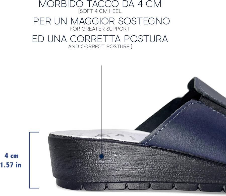 SnelShoppen Anatomische gezondheidsschoenen dames echte leren pantoffels orthopedische schoenen met verstelbare elastiek blauw EU perfe