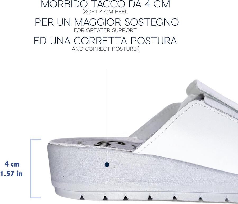 SnelShoppen Anatomische sanitaire pantoffels dames orthopedische klompen van echt leer verstelbaar elastiek EU witte pantoffels ideaal