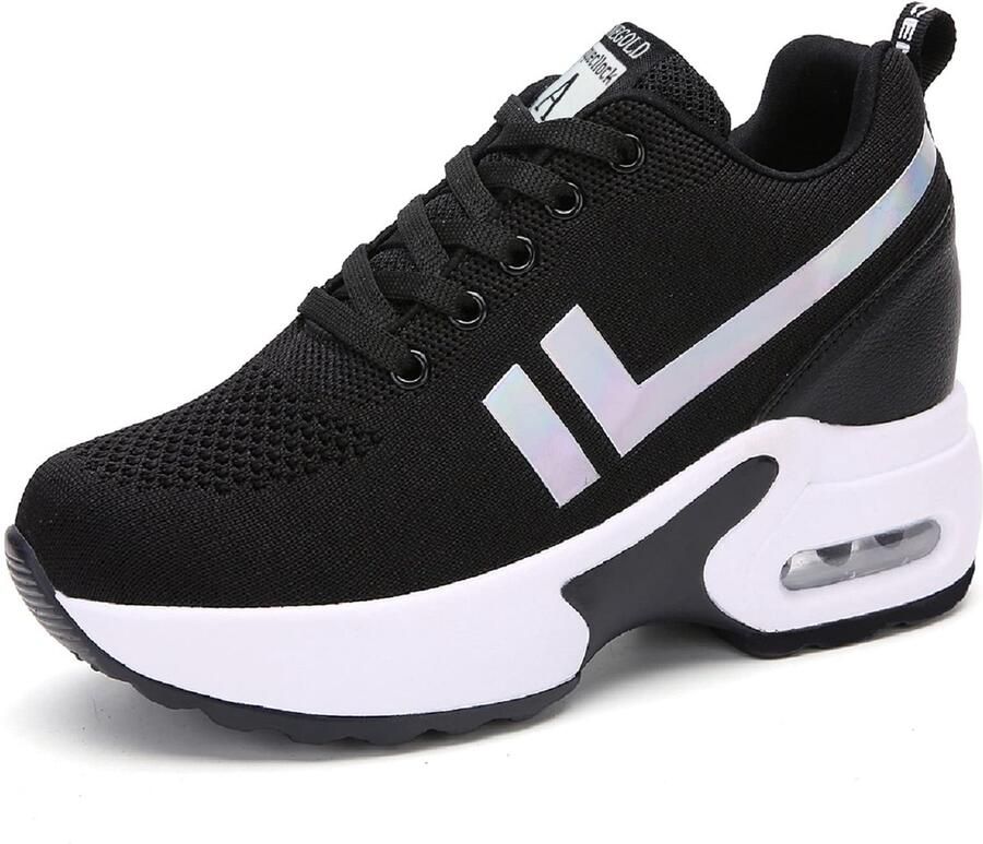 SnelShoppen AONEGOLD Sneakers met Sleehak Dames Zwart 39 EU Sportieve Hardloopschoenen Veterschoenen voor Gym Fitness Wandelen en Vrije Tijd