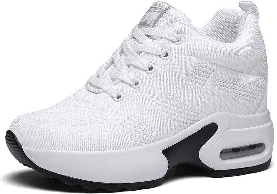 SnelShoppen AONEGOLD Sneakers met Sleehak voor Dames Wit 1912 EU Comfortabele Hardloopschoenen Gym Fitness Wandelen Sport Veterscho