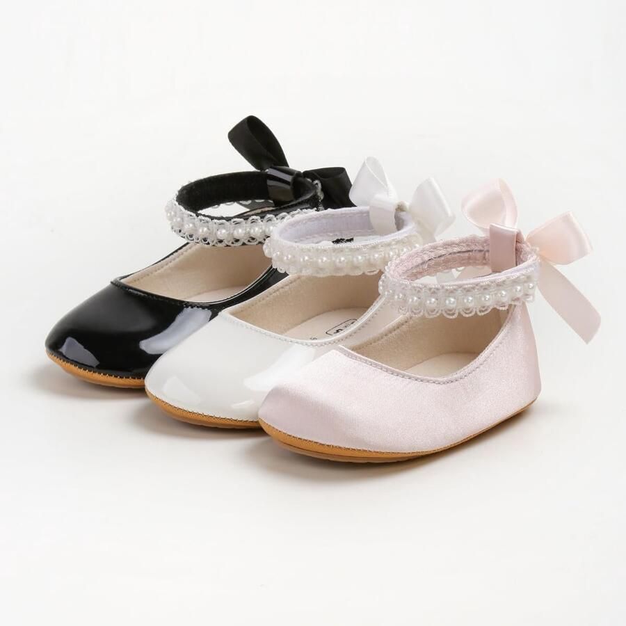 SnelShoppen Baby Mary Jane-schoenen met strik en parel Eerste Wandelschoen voor Meisjes PU Roze Perfect voor Feestjes