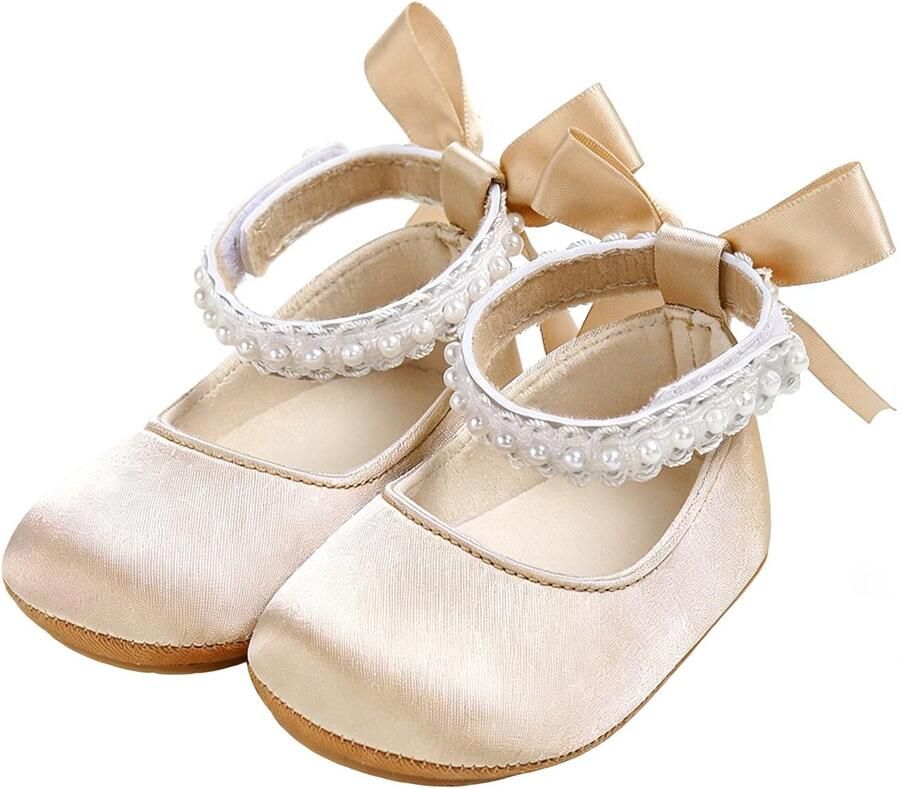 SnelShoppen Baby Mary Jane-schoenen met strik en parel eerste wandelschoen voor meisjes Zijde Beige schattig en stijl