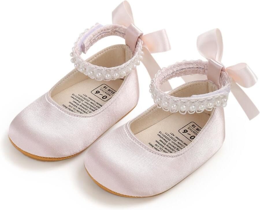 SnelShoppen Baby Mary Jane-schoenen met strik en parel Eerste Wandelschoen voor Meisjes Zijde Roze Feest Casual Com