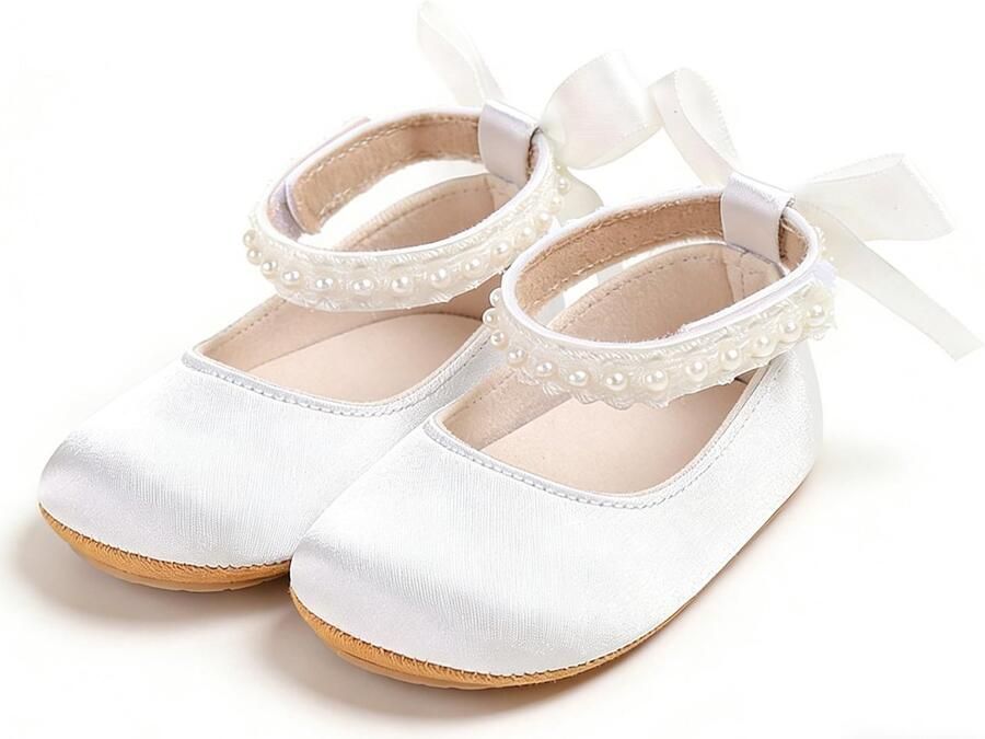 SnelShoppen Baby Mary Jane-schoenen met strik en parel eerste wandelschoen voor meisjes Zijde Wit Luxe en schattige