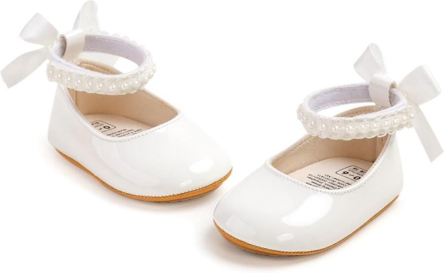 SnelShoppen Baby Mary Jane-schoenen met strik en parel Eerste wandelschoenen voor meisjes PU Wit Perfect voor fee