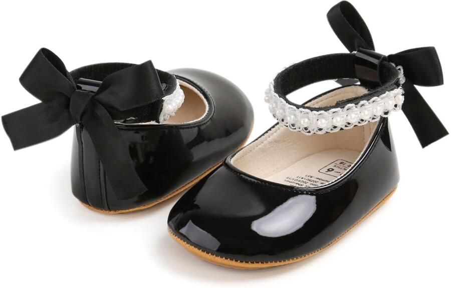 SnelShoppen Baby Mary Jane-schoenen met strik en parel eerste wandelschoenen voor meisjes PU Zwart schattige baby sch