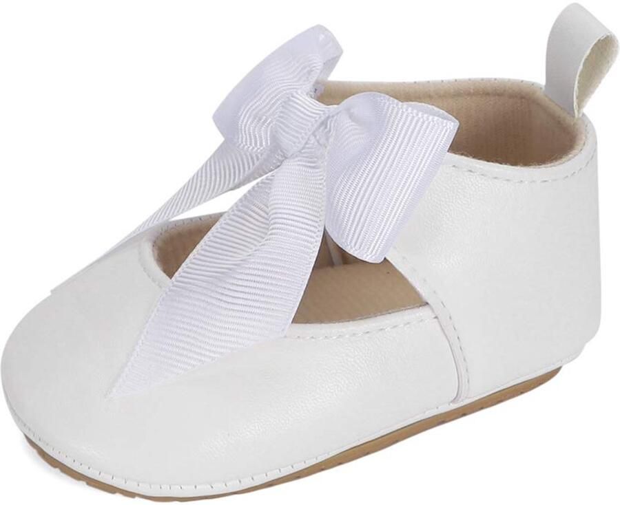 SnelShoppen Baby Meisjes Doopschoenen Mary Jane Antislip Ballerina Schoenen Wit Eerste Schoentjes voor Feest en Dagelijks Gebruik