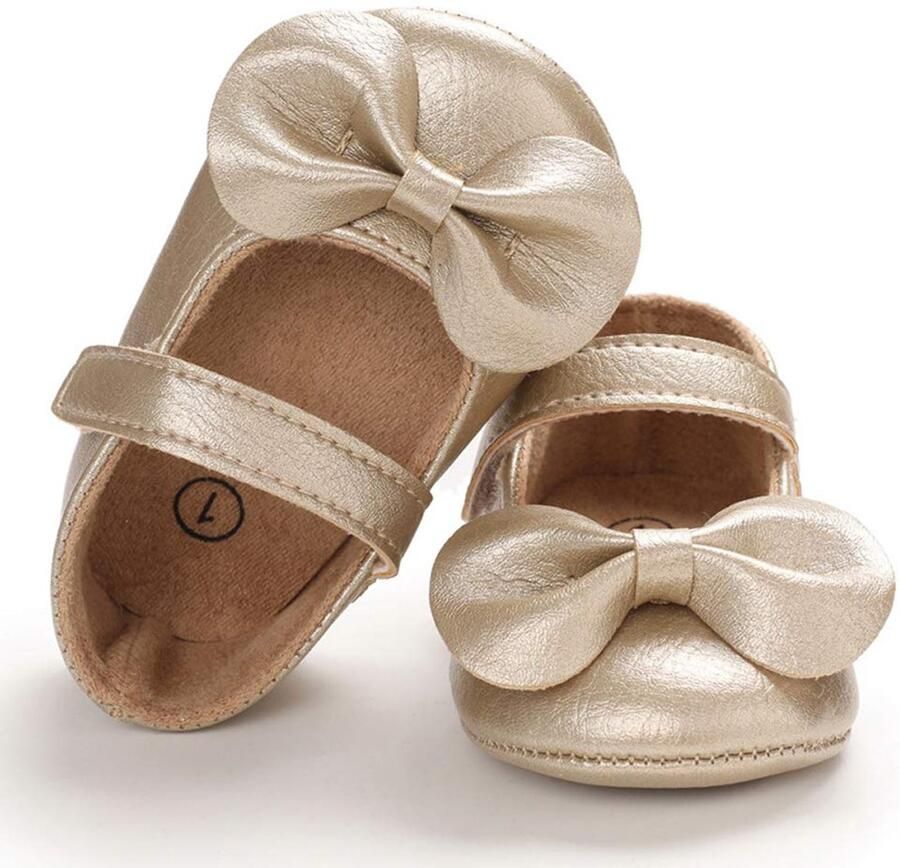 SnelShoppen Baby Meisjes Eerste Schoentjes Antislip Strik Prinses Balletschoenen Goud Perfect voor Feestjes en Dagelijks Gebruik