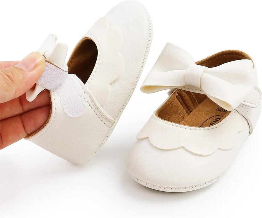 SnelShoppen Baby Meisjes Strik Prinses Schoenen Peuters Anti-Slip Ballerina's Wit Feest & Dagelijks Gebruik