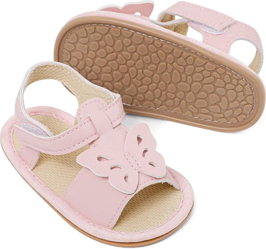 SnelShoppen Baby Sandalen Meisjes Zomer Antislip Kruipschoenen Eerste Loopschoenen Vlinder Roze Ideaal voor Feest Tuin en B