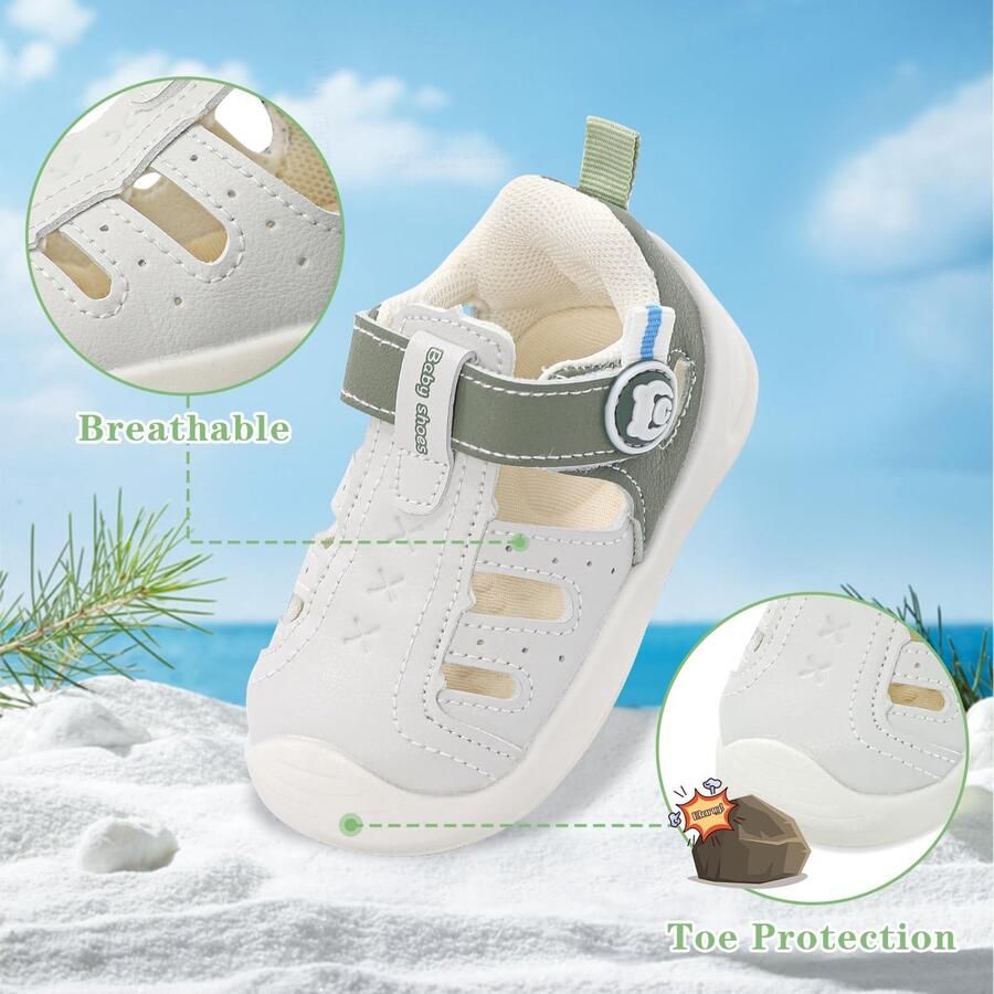 SnelShoppen Babysandalen voor baby's om te leren lopen gesloten tenen blote voeten sandaal groen EU voor en perfect vo