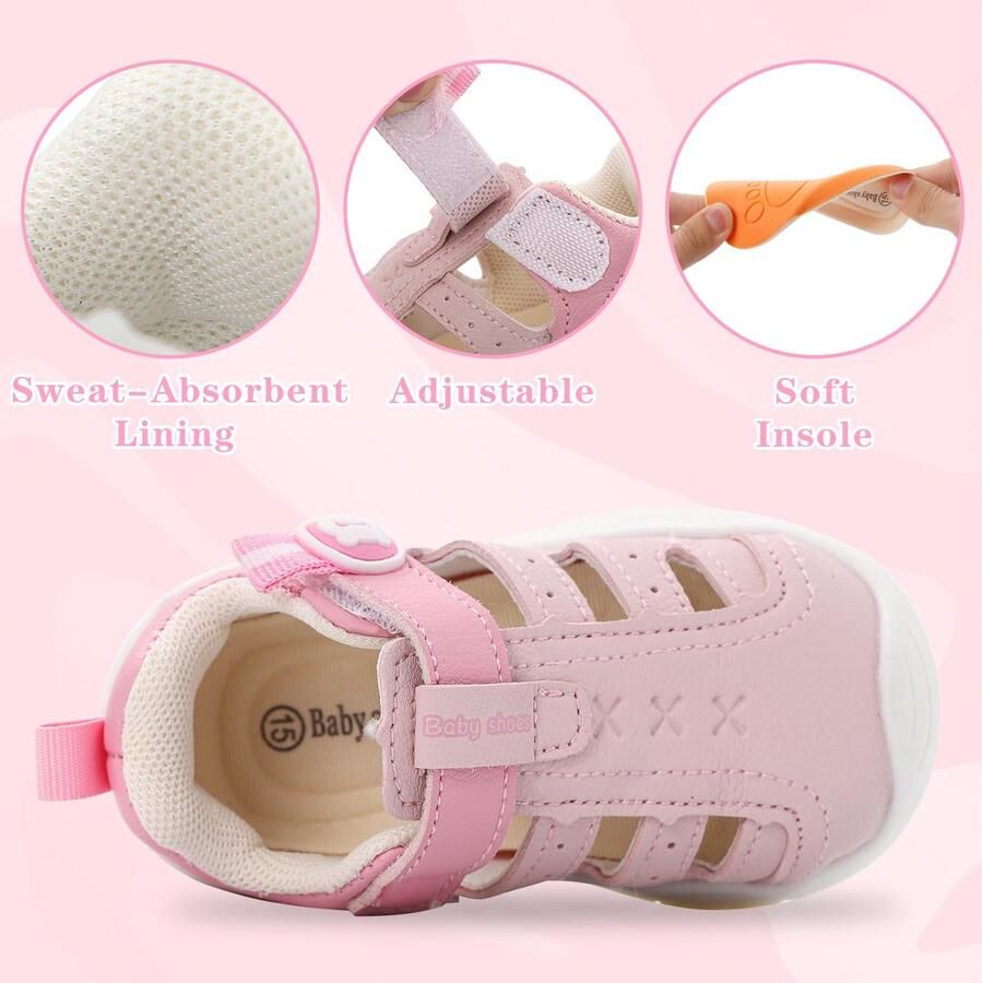 SnelShoppen Babysandalen voor baby's om te leren lopen met gesloten tenen blote voeten sandaal voor en kleur roze EU ide