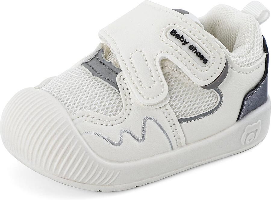 SnelShoppen Babyschoenen voor en eerste antislip sneakers met rubberen zool ade d EU wit en zwart perfect voor kleine