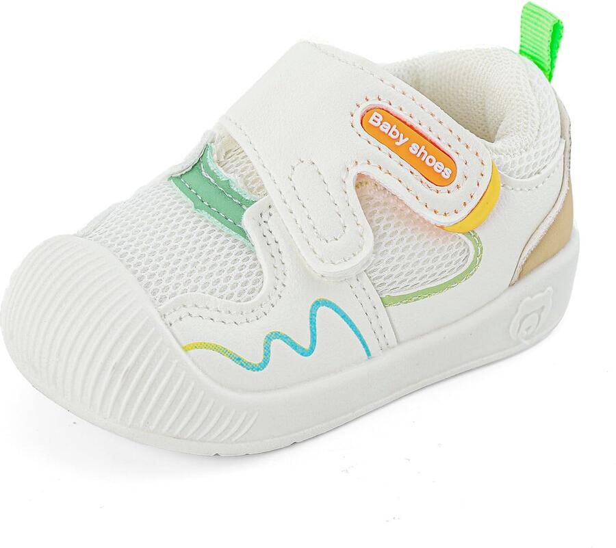 SnelShoppen Babyschoenen voor en antislip rubberen zool ade d sneakers voor kleine kinderen wit oranje