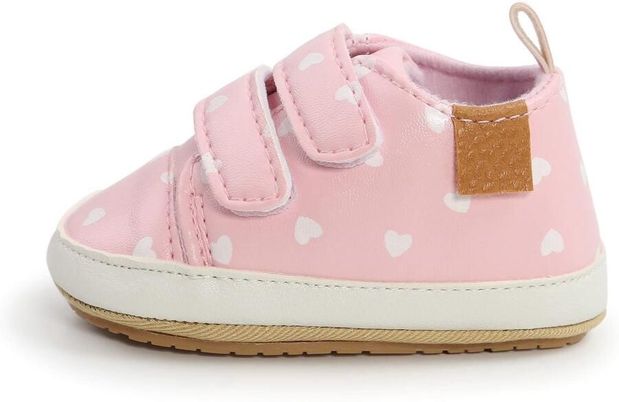 SnelShoppen Babyschoentjes voor Meisjes Eerste Loopschoentjes Anti-Slip Zachte PU-Leer Sneakers voor Peuters en Kleuters Roze Hart e