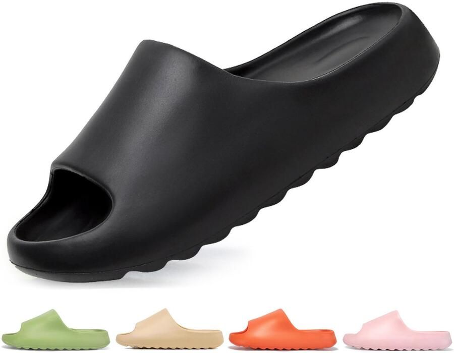 SnelShoppen Badslippers Foam Slides Unisex Huiselijk Comfortabele Pantoffels Slippers Zwart 41 EU voor Zomertijd Strand en Thuis
