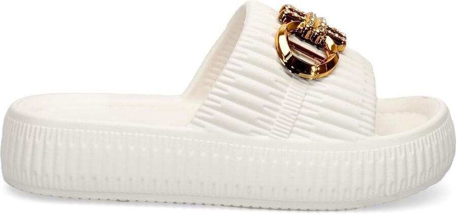 SnelShoppen Badslippers Dames met Hak van en Strass-Gesp Antislip Plateausandalen voor Zomer Strand en Dagelijks Gebruik Wit