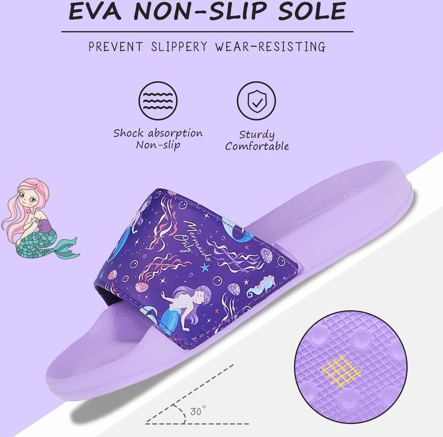 SnelShoppen Badslippers Kinderen Antislip Zomer Slippers Paars Zeemeermin 28 29EU Ideaal voor Strand Douche en Speelplezier