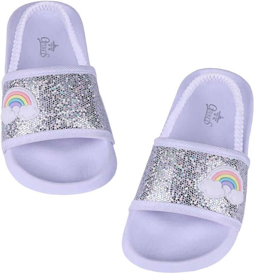 SnelShoppen Badslippers voor Kinderen Antislip Bad- en Douche Sandalen Lichtgewicht Regenboog Wit EU Perfect voor Zomer Strand en Thuis