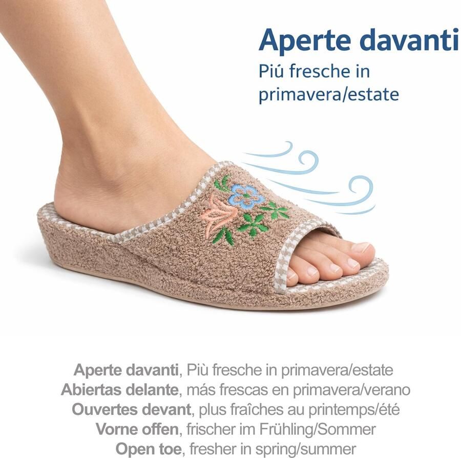SnelShoppen Badstof Pantoffels Dames Open Zomer Sleehak Antislipzool Comfort Beige