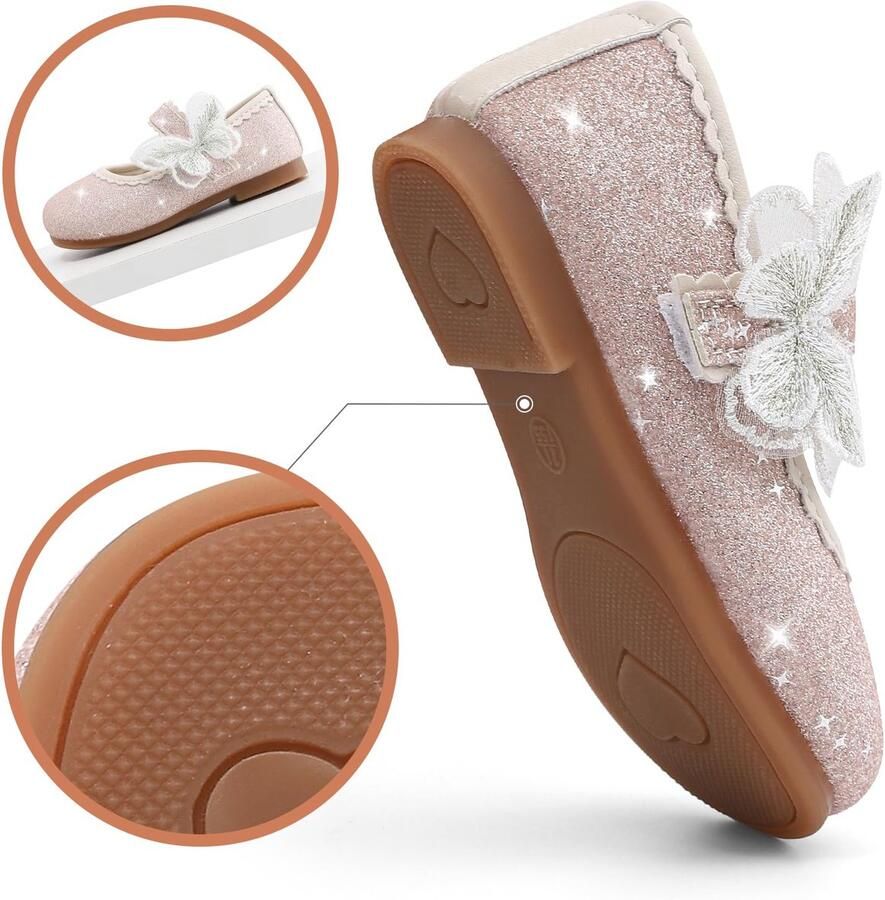 SnelShoppen Ballerina Glitter Meisjes Mary Jane Prinses Schoenen met Vlinder Platte Roze Kinderfeest Schoenen US Little Kid