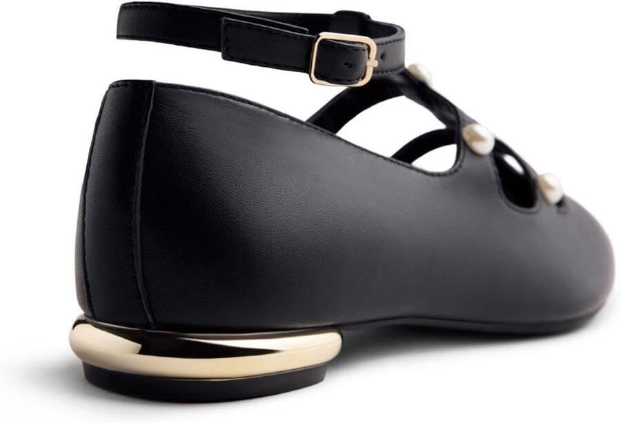 SnelShoppen Ballerina's voor dames zwart leer met parels verstelbare riem 38 EU luxe uitstraling voor feestelijke gelegenheden