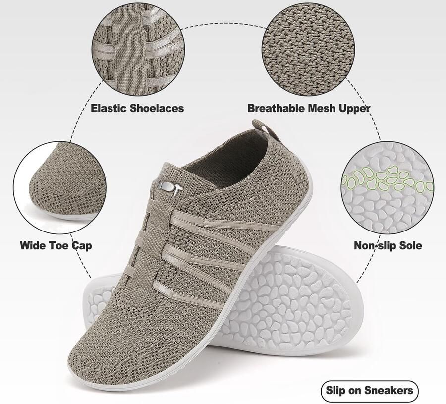 SnelShoppen Barefoot Schoenen Lichtgewicht Wandelschoenen Ade d Slip on Trailrunning Fitness Sneakers Khaki 37EU