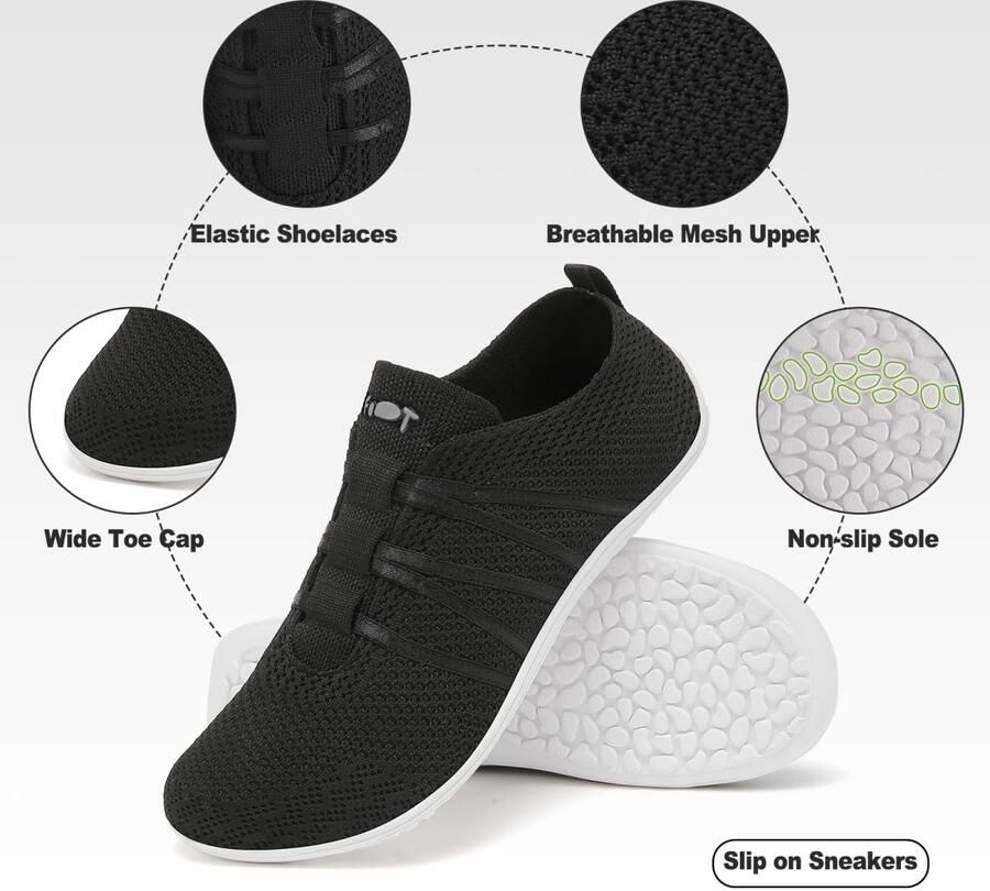 SnelShoppen Barefoot Wandelschoenen Ade d Lichtgewicht Slip On Trailrunning Fitness Sneakers Zwart 40EU